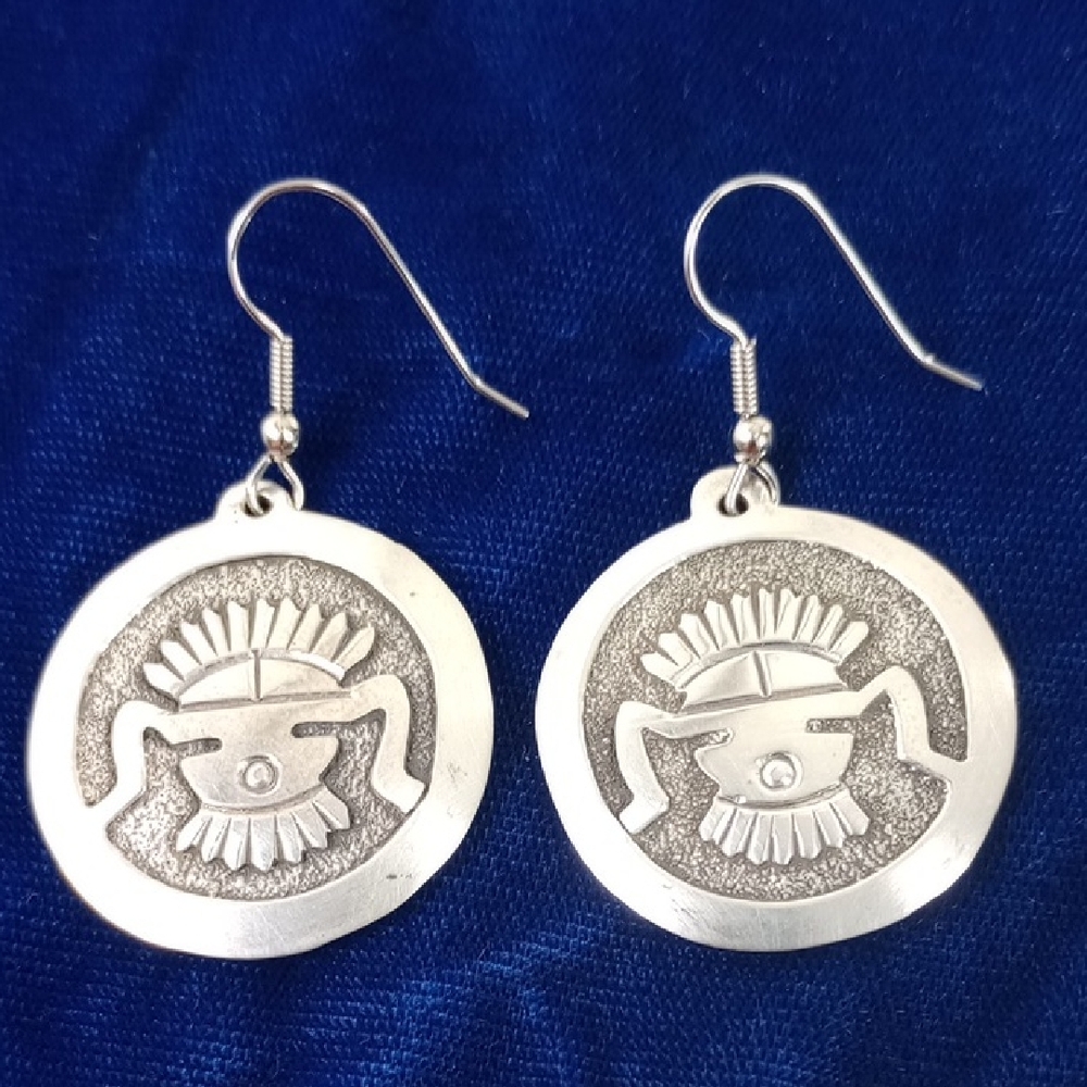 Vintage Native Style Mask Headdress Kachina Sterling Silver Dangle Earrings